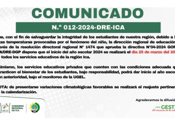Inicio del año escolar será el 25 de marzo en la región Ica