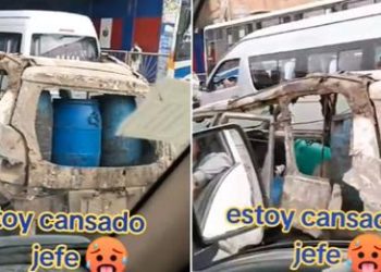 Joven peruano capta a un carro cayéndose a pedazos en plena pista
