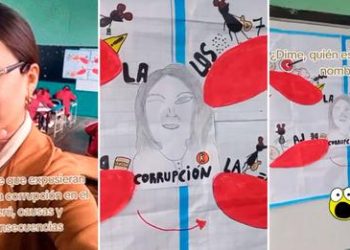 Alumnos exponen sobre la corrupción en el Perú y dibujan a Keiko Fujimori