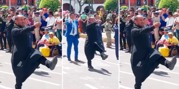 Sacerdote marcha en desfile por Fiestas Patrias y usuarios reaccionan