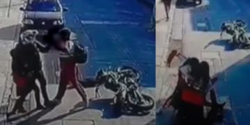 Delincuente en moto intenta asaltar a escolares y termina golpeado
