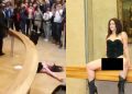 Mujer posa desnuda frente al cuadro de la Mona Lisa