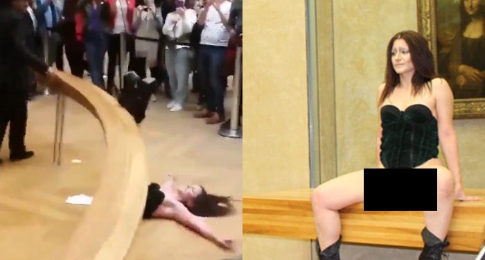 Mujer posa desnuda frente al cuadro de la Mona Lisa