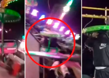 Silla voladora de juego mecánico se desprende y deja dos heridos de gravedad