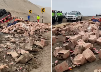Tráiler con 31 toneladas de whisky se vuelca en Pasamayo