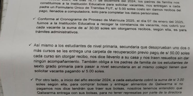DENUNCIA CIUDADANA | DENUNCIAN PRESUNTOS COBROS INDEBIDOS EN COLEGIO NACIONAL DE ICA