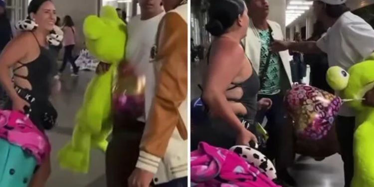 Mujer llegó al aeropuerto y la reciben su novio y su amante: el inesperado final es viral
