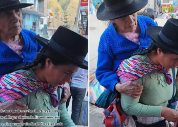 Comerciante peruana cargó en la espalda a su madre para vender tunas