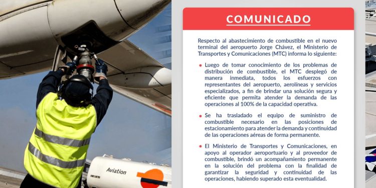 MTC dió anuncio sobre solución al problema de abastecimiento de combustible del aeropuerto Jorge Chávez
