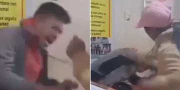 Mujer castiga con chicotazos a su hijo dentro de comisaría tras enterarse que fue detenido por robo