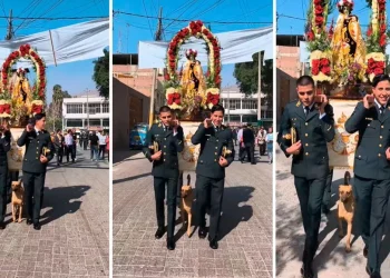 Perrito acompaña a policías en procesión de Santa Rosa de Lima y conmueve en redes sociales