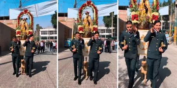 Perrito acompaña a policías en procesión de Santa Rosa de Lima y conmueve en redes sociales