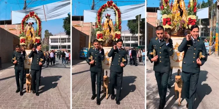 Perrito acompaña a policías en procesión de Santa Rosa de Lima y conmueve en redes sociales