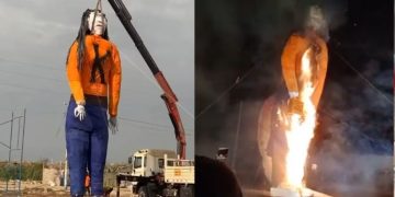 Pisco inicia el 2026 con la quema de un muñeco gigante de Keiko Fujimori